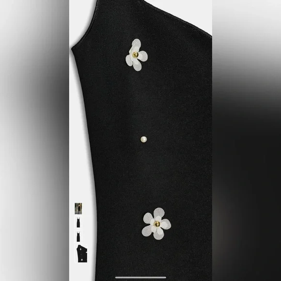Zara Black Midi Dress with White Floral Details. Floral stretch midi. Nwt - Picture 4 of 7